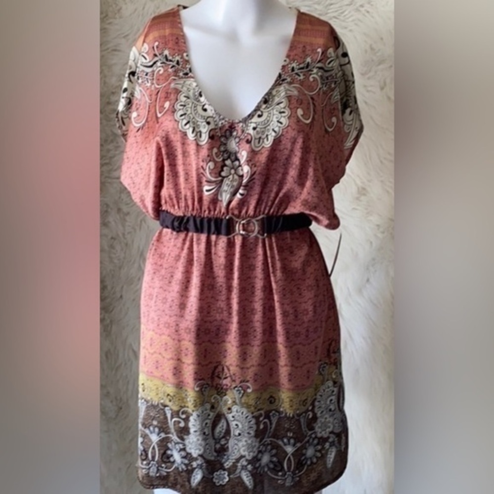 Forever 21 Pink V Neck Boho Summer sleeveless mini Dress size small